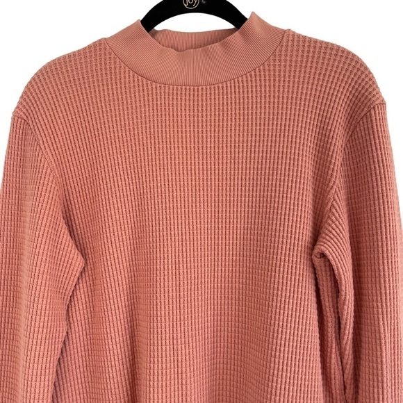 Madewell Mock Neck Waffle Knit T-shirt In Burnished Blush, Size S - Picture 3 of 7